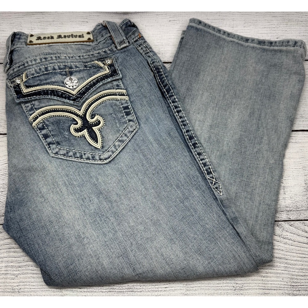 Rock Revival Vicky Capri Jeans Distressed Light Wash Size 30